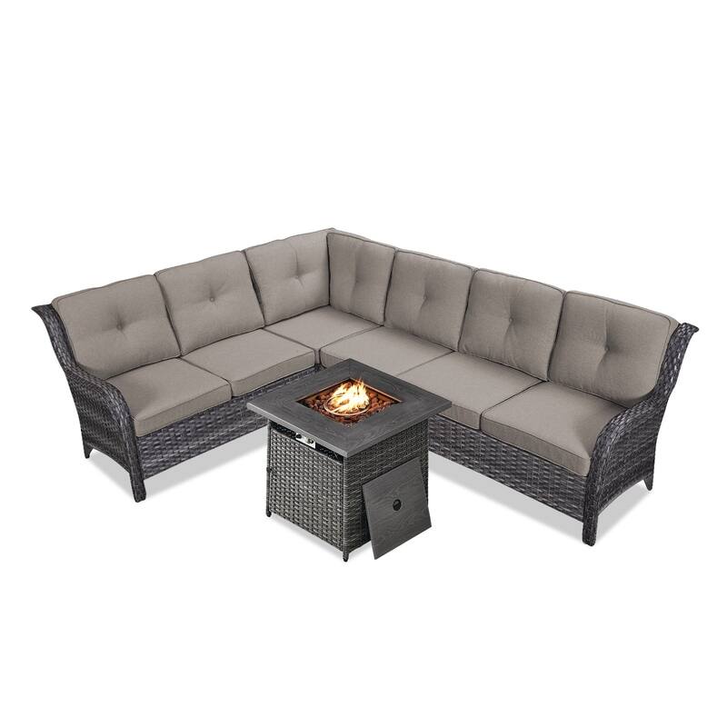 Outdoor 2 Sectional Sofa with Fire Pit Table Set