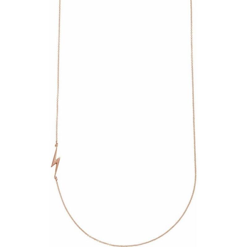 Curata 14k Yellow, Rose or White Gold 23.3x6.2mm Lightning Bolt Station 16-18" Necklace