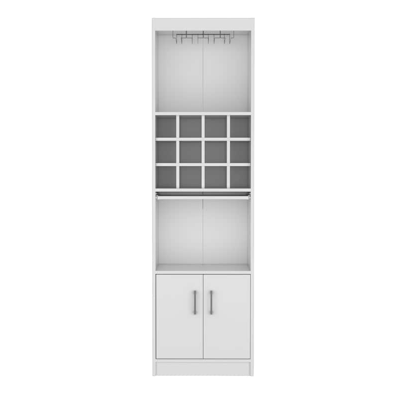 Kevil 71-Inch Tall Bar Cabinet 5-Tier Modern Bar Cabinet with Glass Holder Stemware Rack, Wine Cabinet, Liquor Cabinet - White