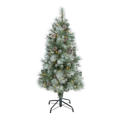 4' Frosted Tip Mountain Pine Christmas Tree with 100 Clear Lights - Green