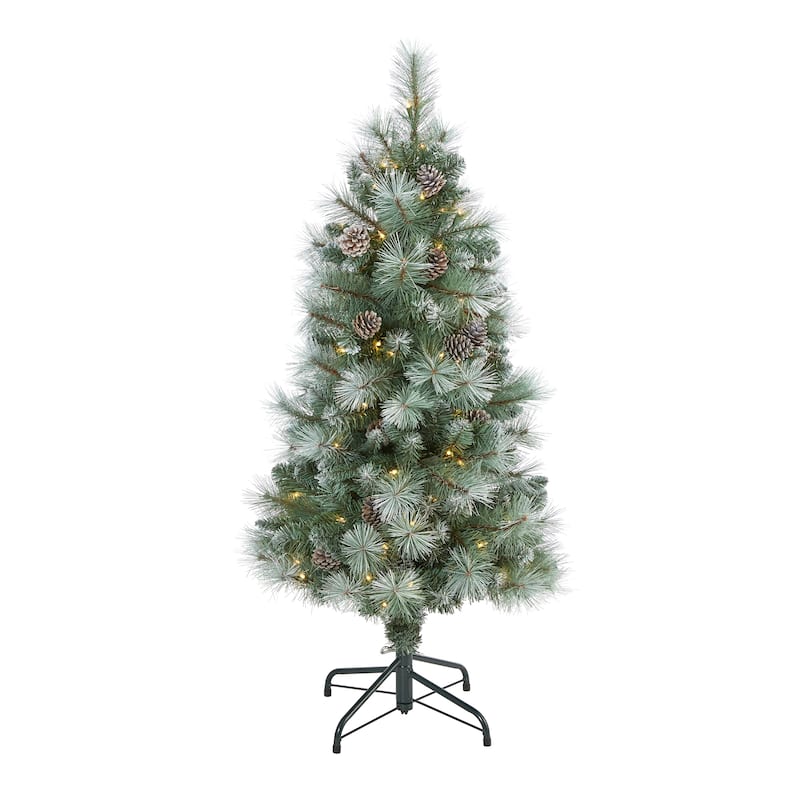 4’ Pre-Lit Frosted Tip Columbia Pine Artificial Christmas Tree, Clear LED Lights - 4 Foot
