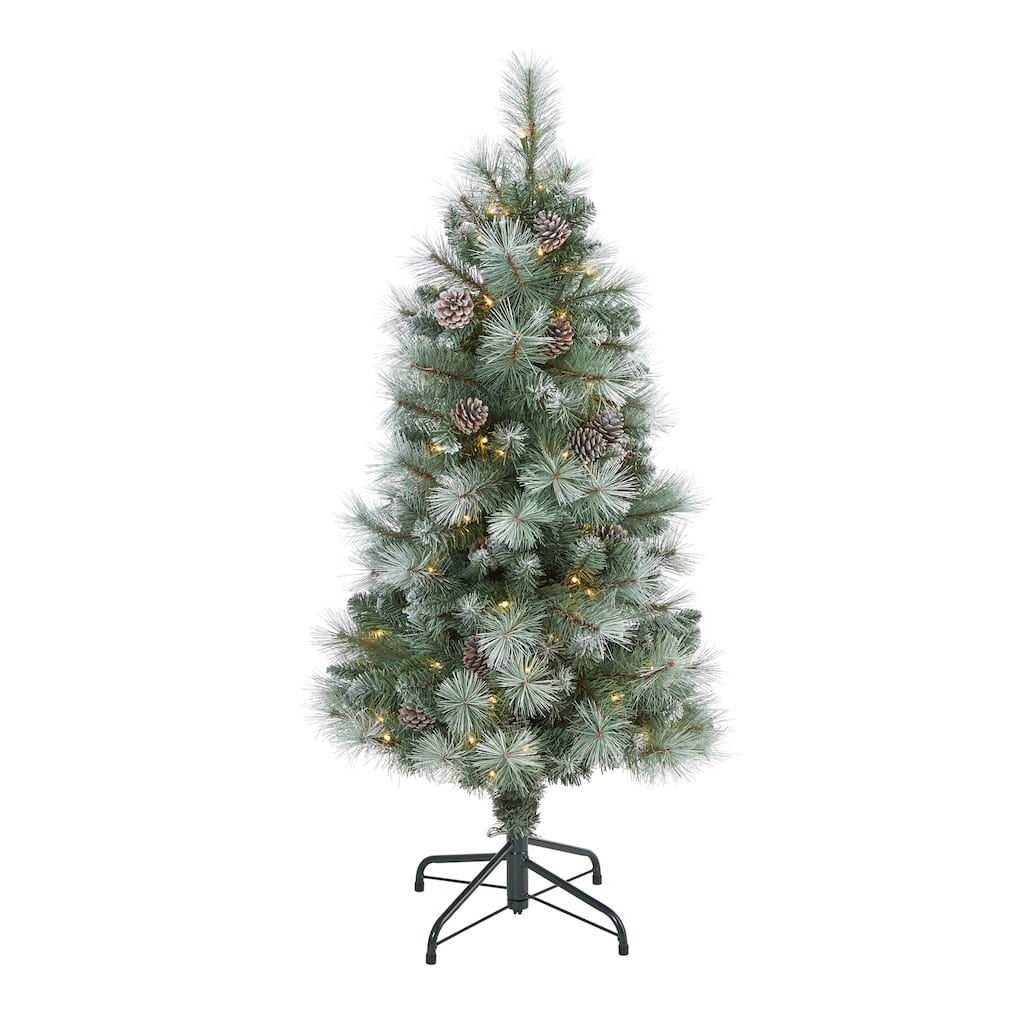 4’ Pre-Lit Frosted Tip Columbia Pine Artificial Christmas Tree, Clear LED Lights - 4 Foot