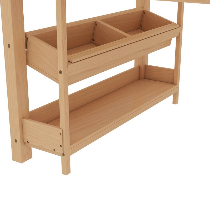 Full/Twin Size Loft Bed with Built-in Desk, Multi-Storage Bookcases & Blackboard, Solid Wood Low Loft Bed Frame