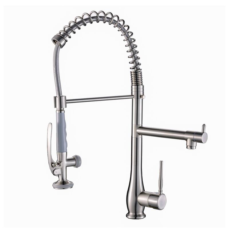 2 Spout Single Handle Kitchen Faucet with Pull Down Sprayer - Silver