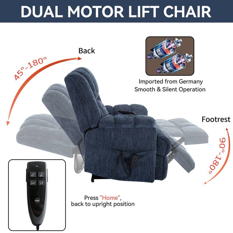 Power Lift Recliner Chair with Dual Motor, Massage & Heat (Chenille)