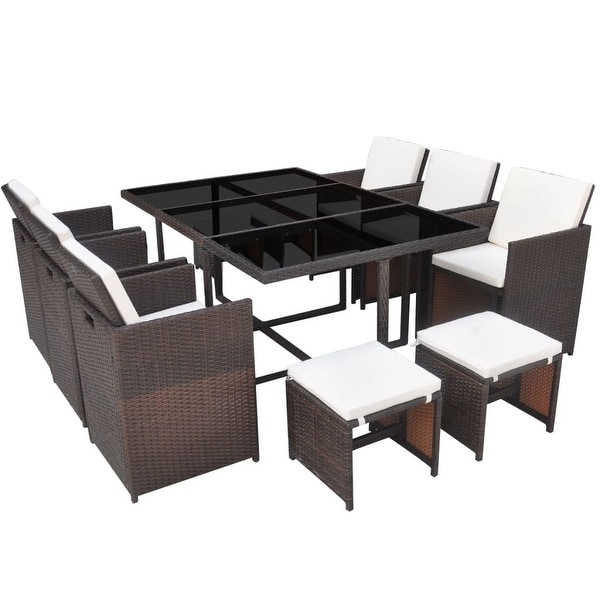 Vidaxl Outdoor Dining Set 27 Piece Poly Rattan Wicker Brown Vidaxl Outdoor Dining Set 27 Piece Poly Rattan Wicker Brown Table Chair Stool