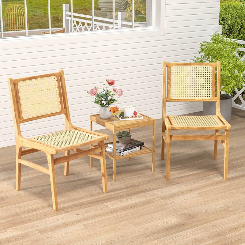 Costway 1/2 PCS Rattan Dining Chair with Natural Cane Woven Backrest