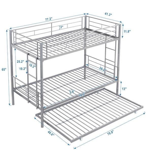 dimension image slide 2 of 3, Twin over Twin with Trundle Metal Bunk Bed,No Box Spring Needed,Easy Assemble