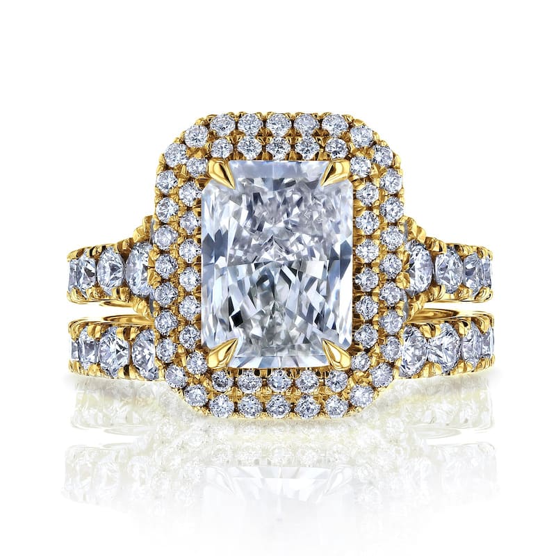 Kobelli Radiant Lab Grown Diamond 14k Solid Gold Double Halo Seoul Bridal Set (Certified, EF/VS) - 4.5 - Yellow