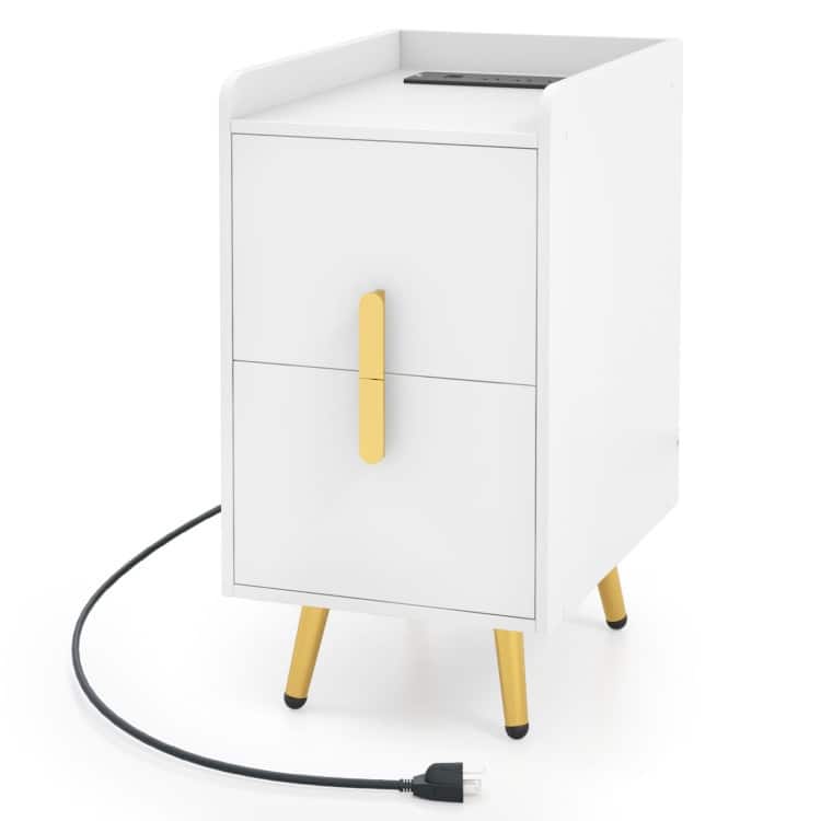 Bedside Table with Storage Drawers and USB Charging Station