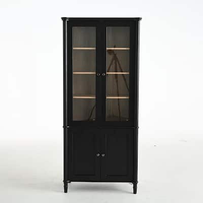 "73.25-Inch Vintage Glass-Door Curio Cabinet – Traditional Display for Hallways, Living Rooms & More.