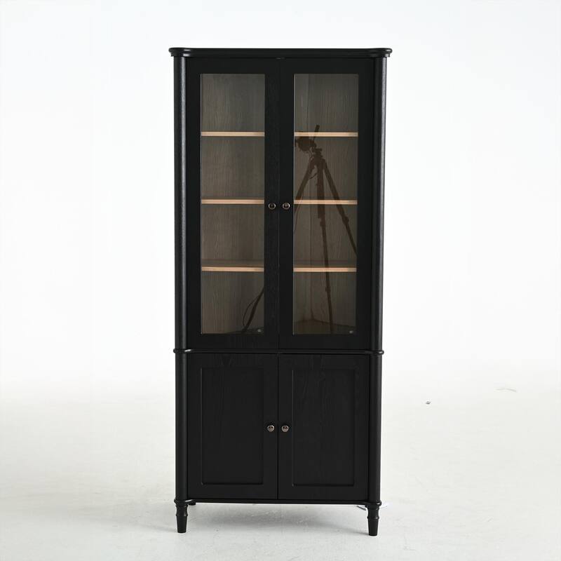 6-Tier Curio Display Case with Double Glass Doors, 73.25'' Tall Wood Display Cabinet with 4 Adjustable Shelves for Home