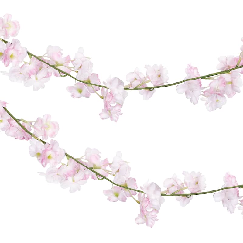 Set of 2 Light Pink Artificial Cherry Blossom Flower Garland Hanging Vine 5.75ft - 69" L x 4" W x 4" DP