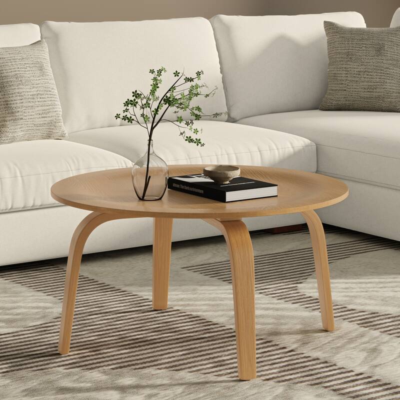 Simpli Home Payton 34 inch Wide Round Contemporary Coffee Table in Natural - 33 inch Wide - Natural