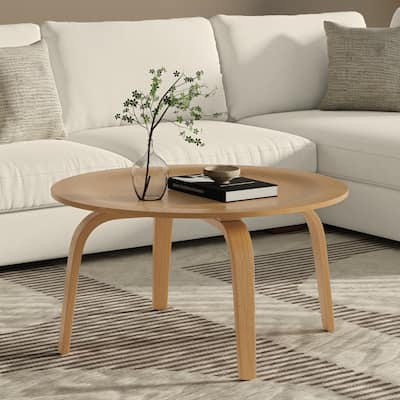 Simpli Home Payton 34 inch Wide Round Contemporary Coffee Table in Natural - 33 inch Wide