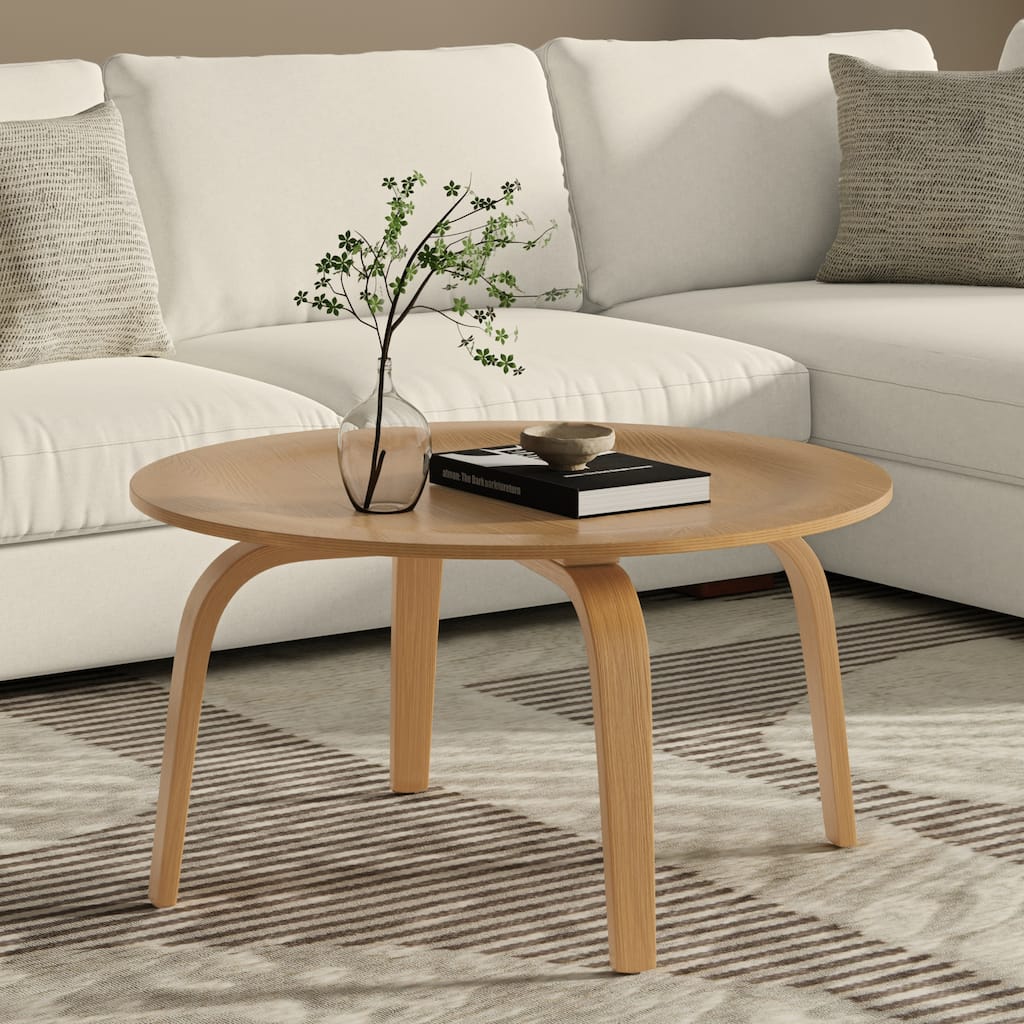 Simpli Home Payton 34 inch Wide Round Contemporary Coffee Table in Natural - 33 inch Wide