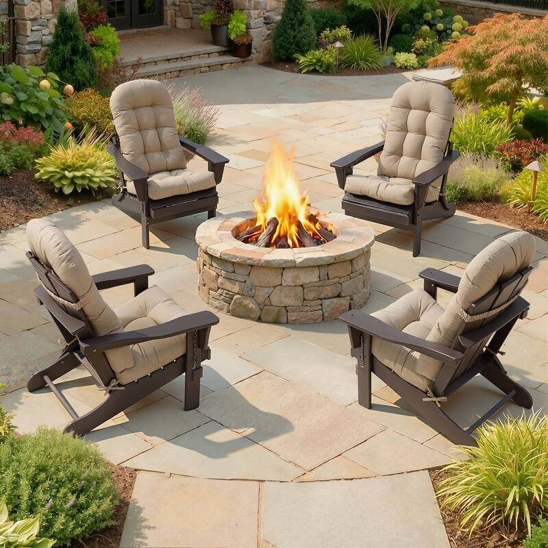 Outdoor Patio Adirondack Chair Cushion Lounge Rocking Chair Cushions Thickened Patio Chair Pad - See picture - 4-Piece Set, Beige