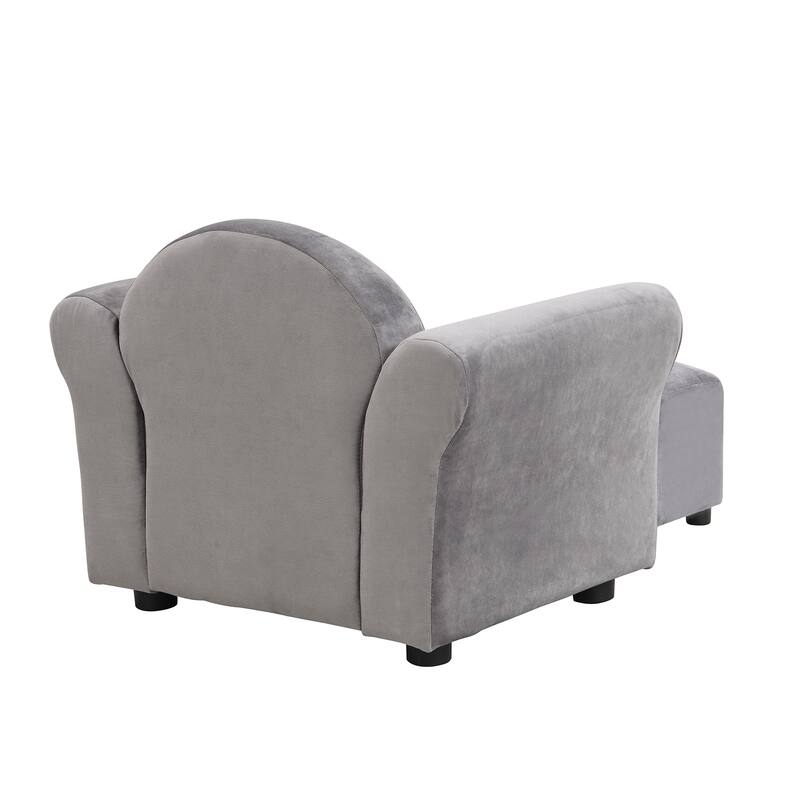 Anmytek Gray Velvet Kids Armchair Ottoman Set Toddler Chair Playroom Nursery Decor - 22.4 in. W X 16.1 in. D X 17.7 in. H