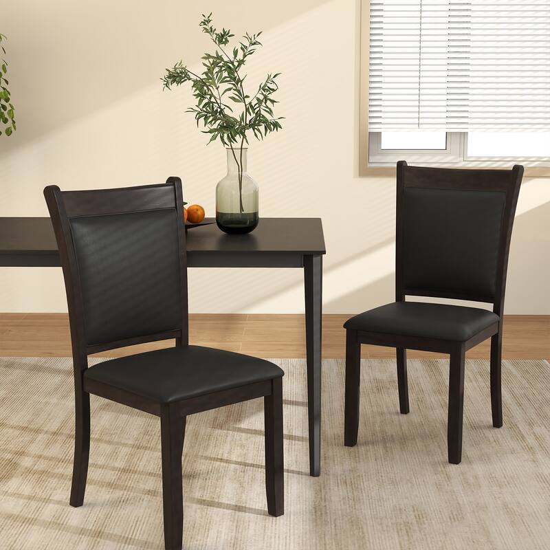 Gymax Faux Leather Upholstered Dining Chairs Set of 2 w/ Padded Seat