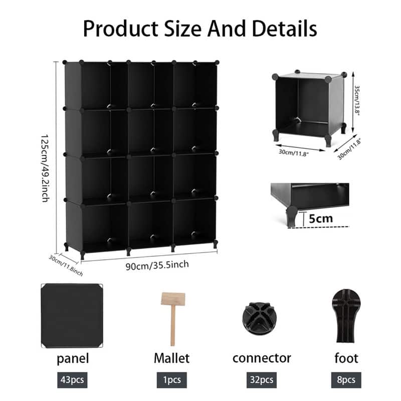 12 Cube Stackable Shoe Rack Organizer DIY Plastic Shoe Storage Cabinet for Closet & Entryway Black - N/A