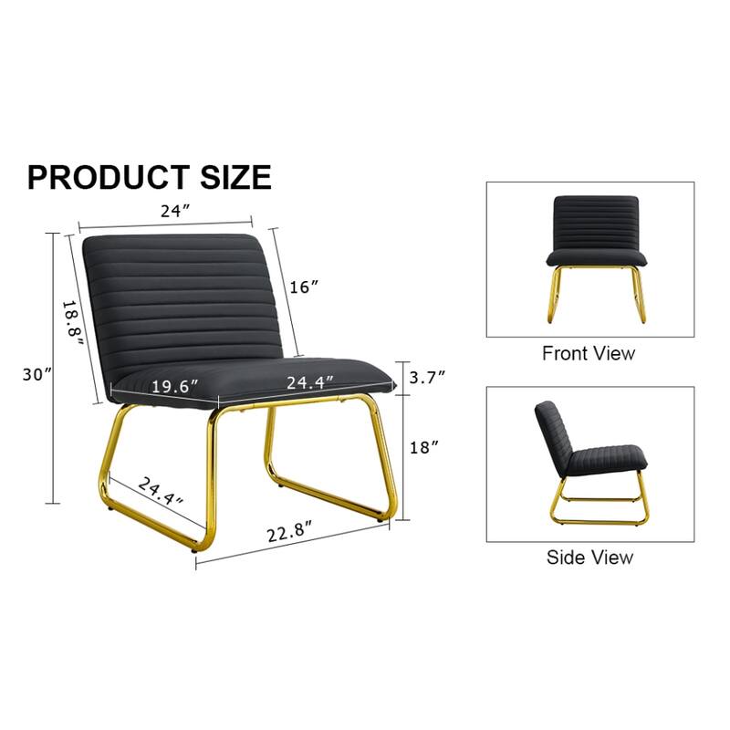 22 in.W Armless Sofa Chair with PU Backrest Paired with Metal Legs