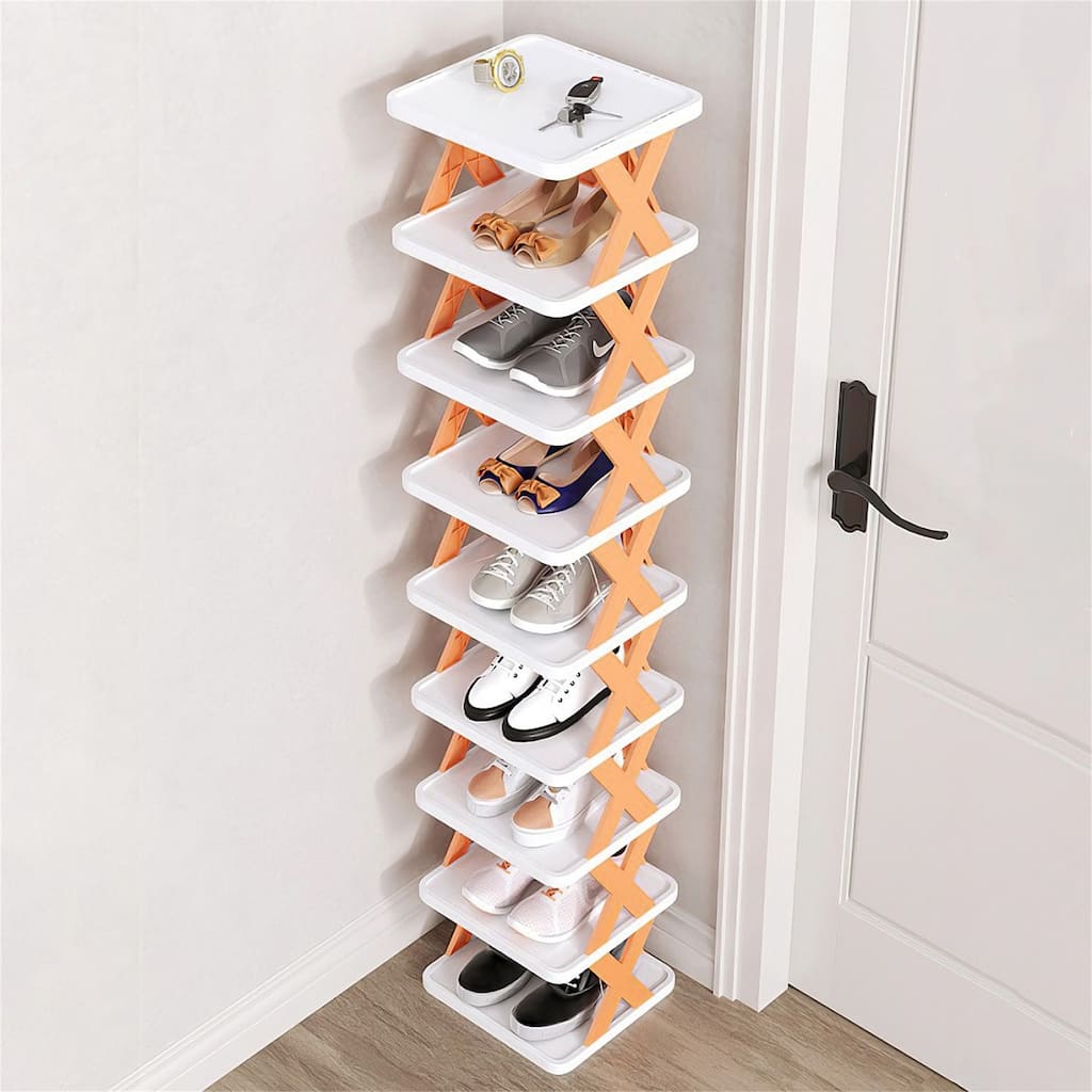 9 Tier Narrow Shoe Rack Plastic Vertical Shoe Organizer Free Standing Shelf Closet