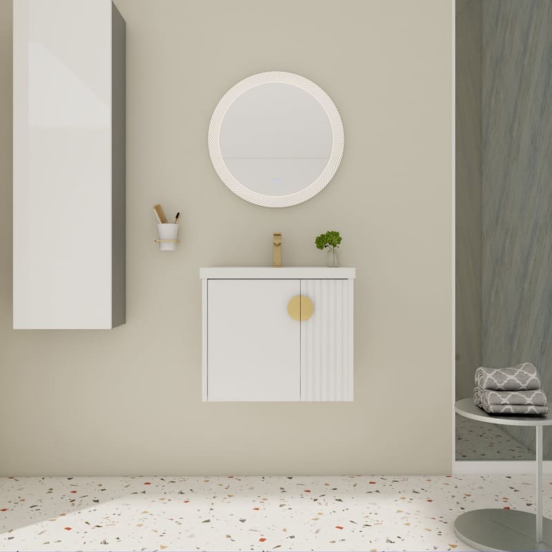 24 inch Wall Mounted Bathroom Vanity Set with Integrated Ceramic Sink