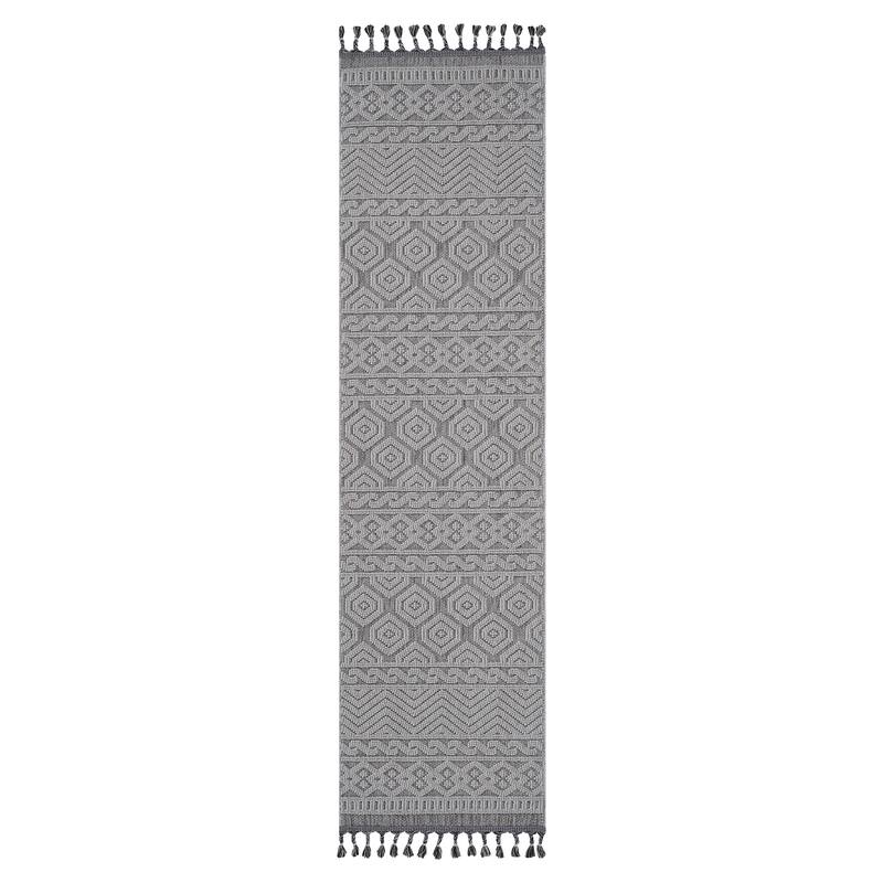 Guros Collection 2X8 Geometric Indoor / Outdoor Non-Shedding Runner Rug - 96" D x 26" W x 0.28" H - Grey