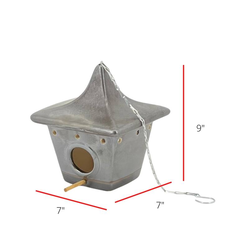 Ceramic 9-Inch Square Pagoda Birdhouse