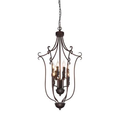 Maddy 9 Light Up Chandelier With Rubbed Brown Finish - Rubbed Brown
