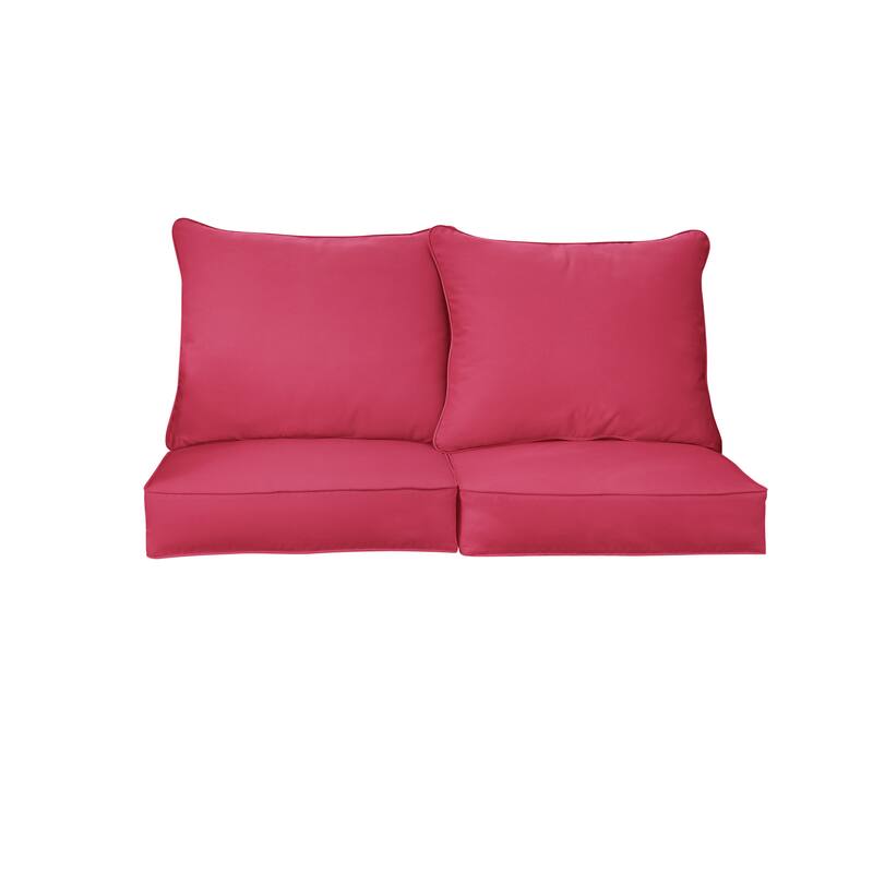Sorra Home Sunbrella Outdoor Loveseat Pillow and Cushion Set - 22.5 in W x 22.5 in D x 5 in H - Canvas Hot Pink
