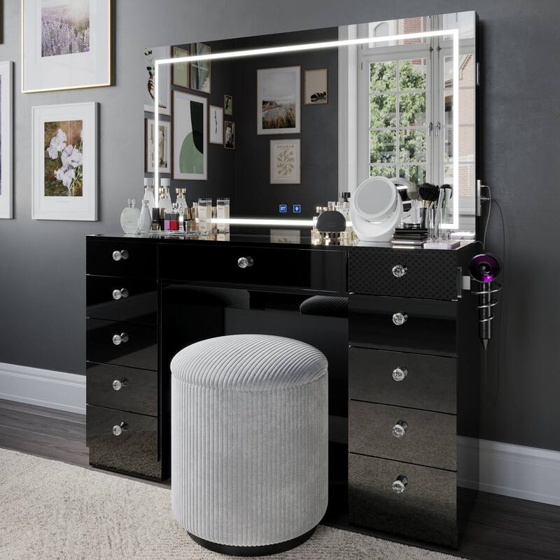 Boahaus Smart Vanity Desk with LED Mirror & Bluetooth Speakers