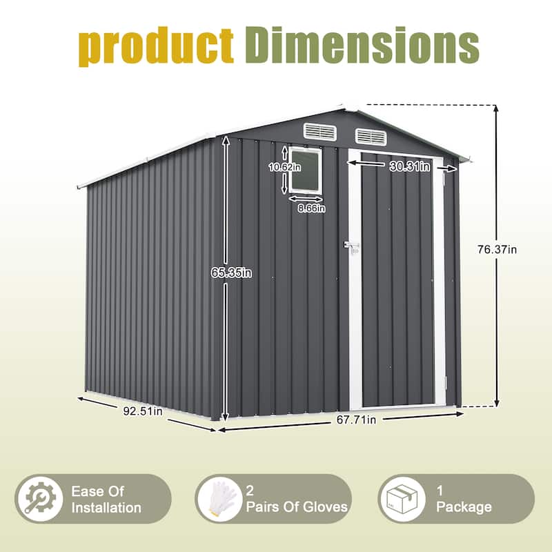 6x8 Foot Lockable Steel Storage Shed for Outdoor Use – Compact Metal Utility Shelter for Garden, Backyard, Patio. - 6x8FT
