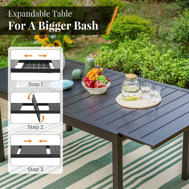 MAISON ARTS Modern Expandable Table Patio Dining Set with Rocking Swivel Chairs