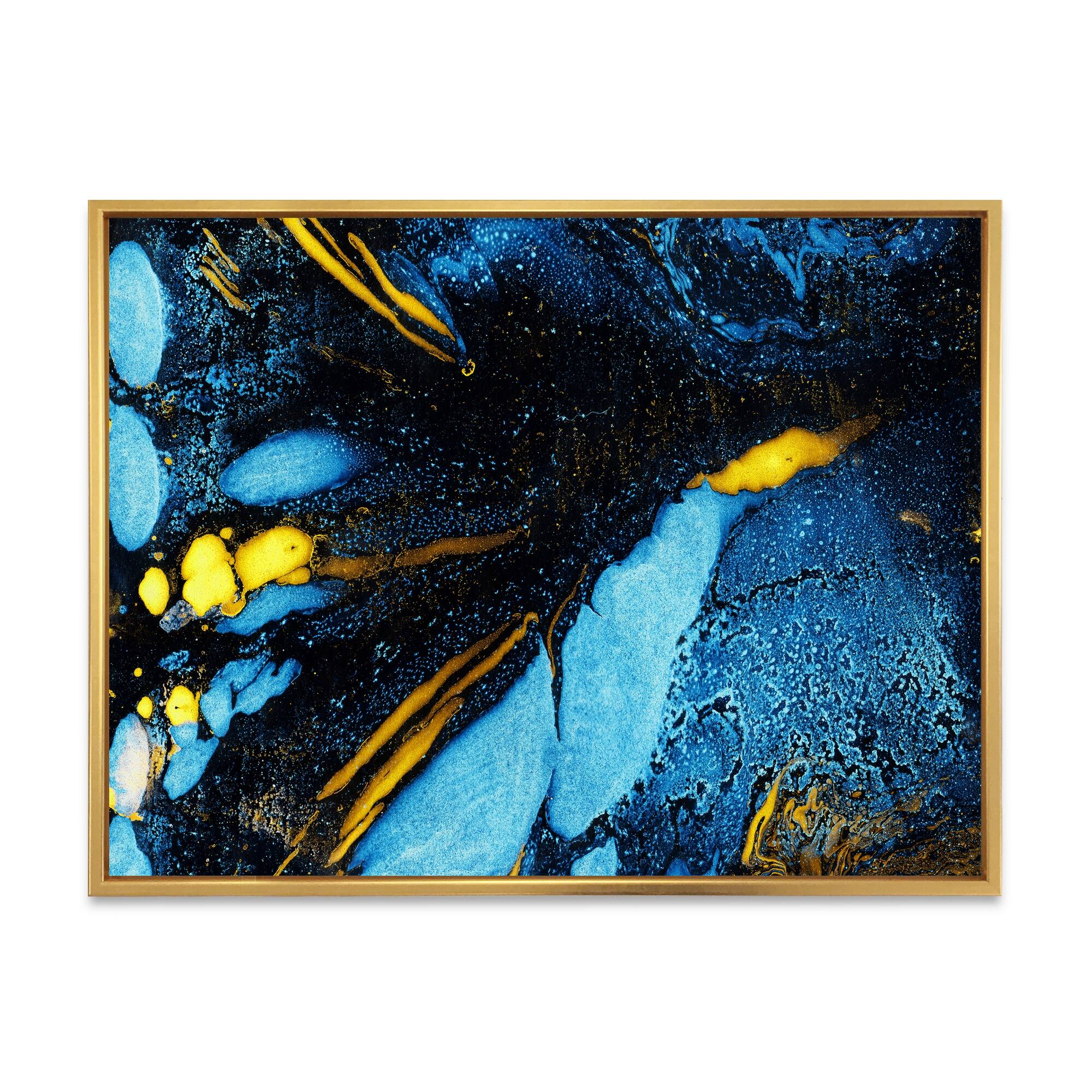 Designart "Marbling Yellow And Blue Liquid Art" Shabby Chic Framed