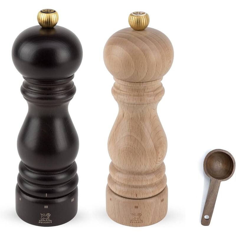 Peugeot Paris u'Select Salt & Pepper Mill, Inch, Chocolate/Natural - With Wooden Spice Scoop (7 inch) - 3 Piece