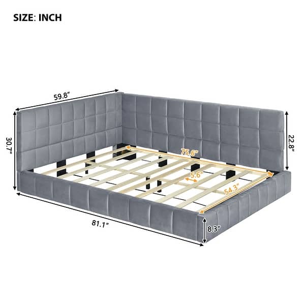 dimension image slide 0 of 2, Modern Full Size Daybed Velvet Upholstered Sofa Bed Frame for Bedroom Living Room, Wood Slat Support