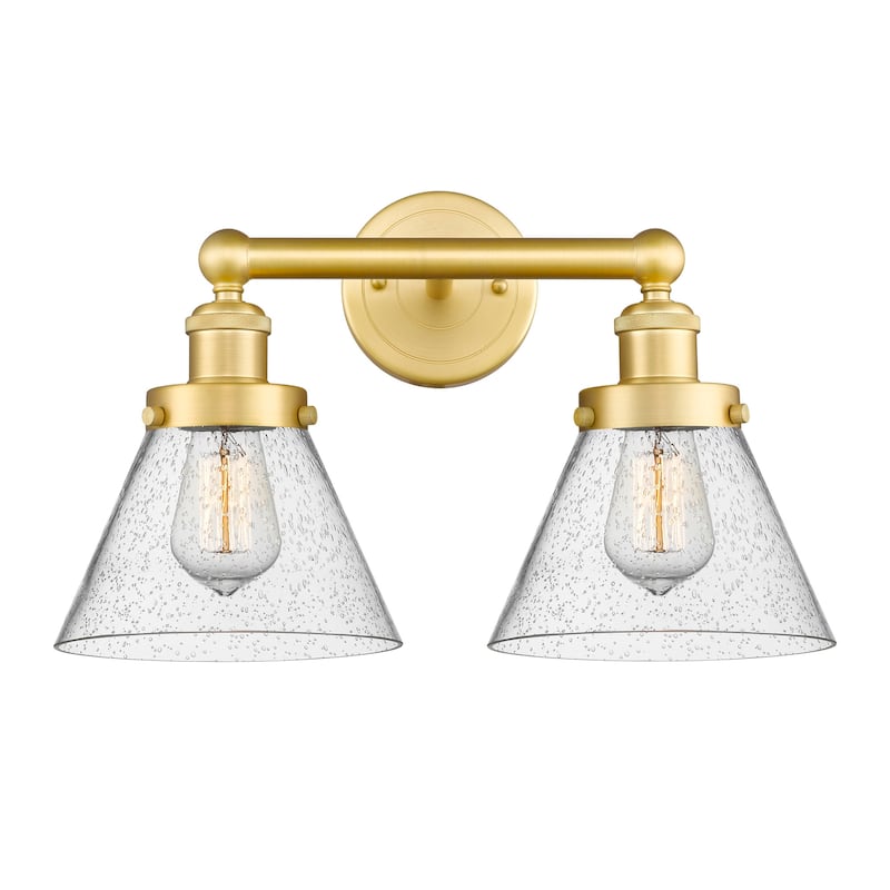 Innovations Lighting 616-2W-10-16-L Cone Vanity Cone 2 Light 16" Wide - Satin Gold / Seedy