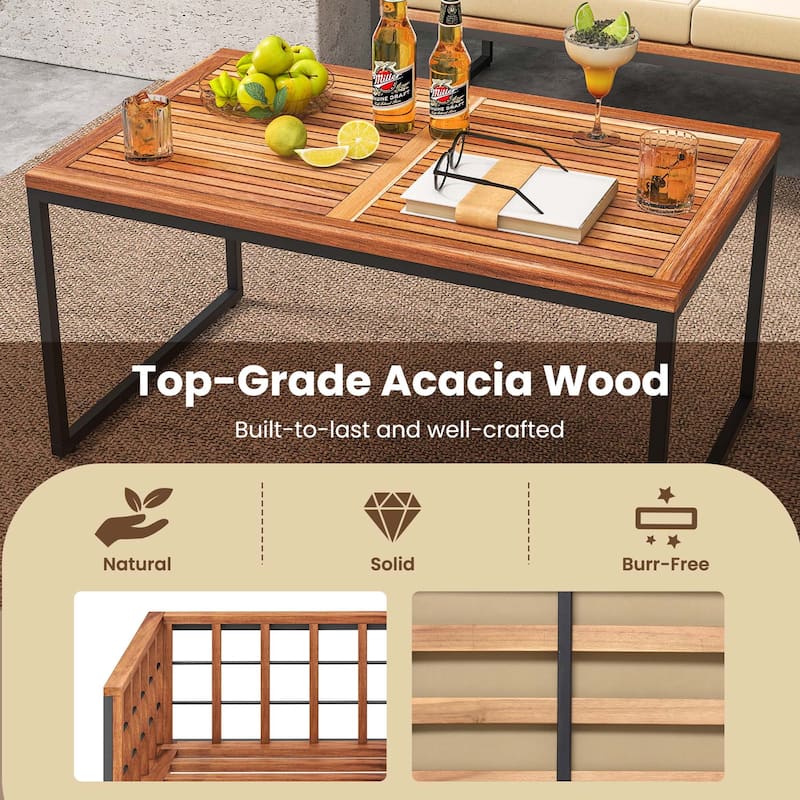 Costway 4 PCS Acacia Wood Outdoor Sofa Set with Heavy Duty Metal Frame - See Details