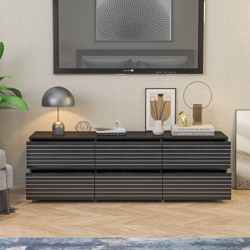 Elegant Storage Dresser/TV Stand with Six Drawers Black & White Chest - 63"