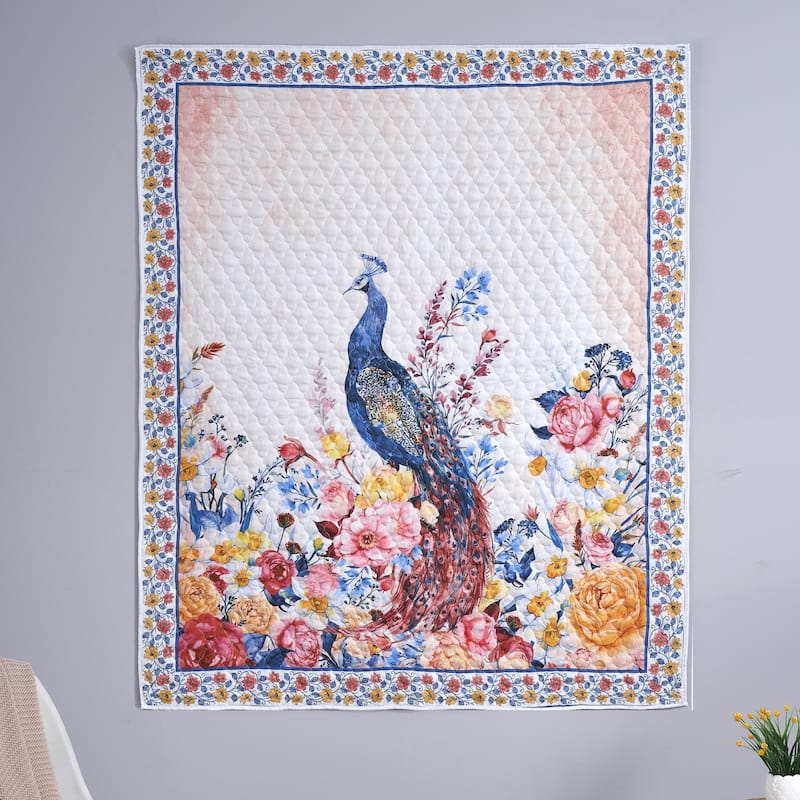 Barefoot Bungalow Garden Peacock Throw Blanket and Home Decor Tapestry
