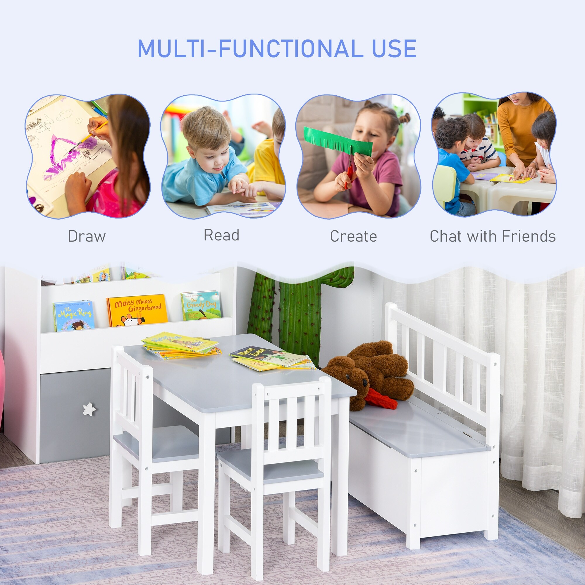 Childrens table shop and bench set
