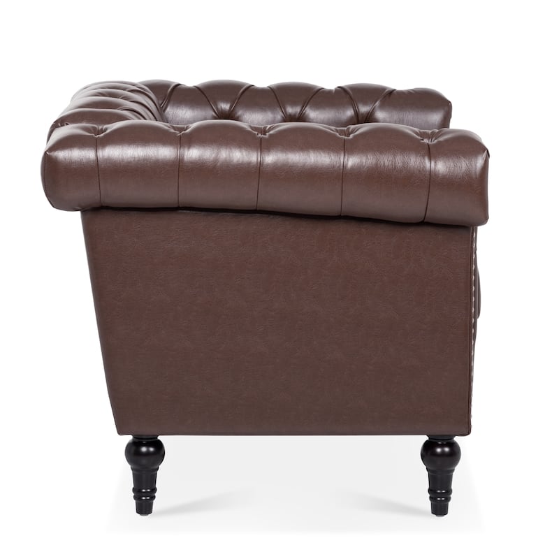 PU Leather Rolled Arms Accent Chairs Comfortable Living Room Arm Chairs with Nailhead Trim Design
