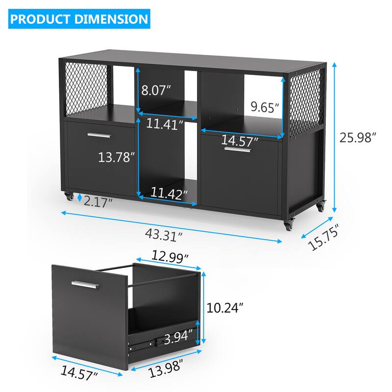 Modern File Cabinet Mobile Lateral Filing Cabinet for Home Office
