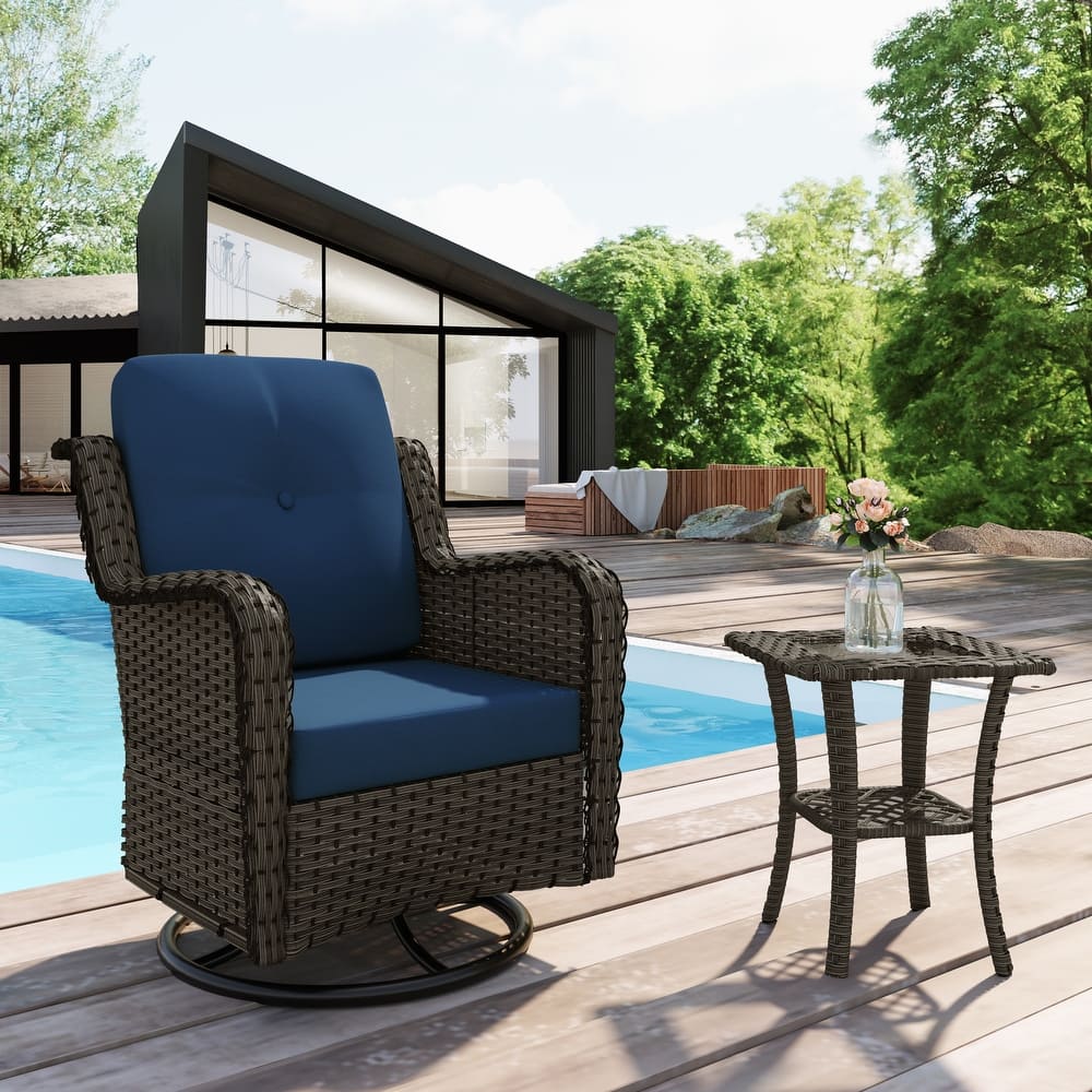 Outdoor Rattan Wicker Swivel Rocking Chair With Cushions