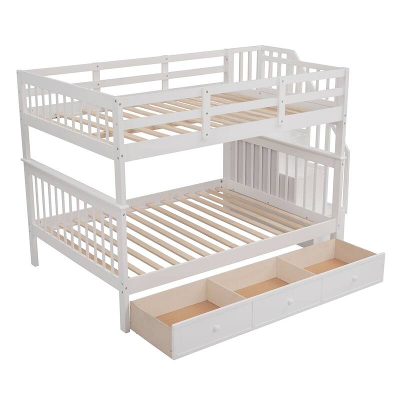 Merax Full over Full Stairway Bunk Bed with Drawer, Storage and Guard Rail