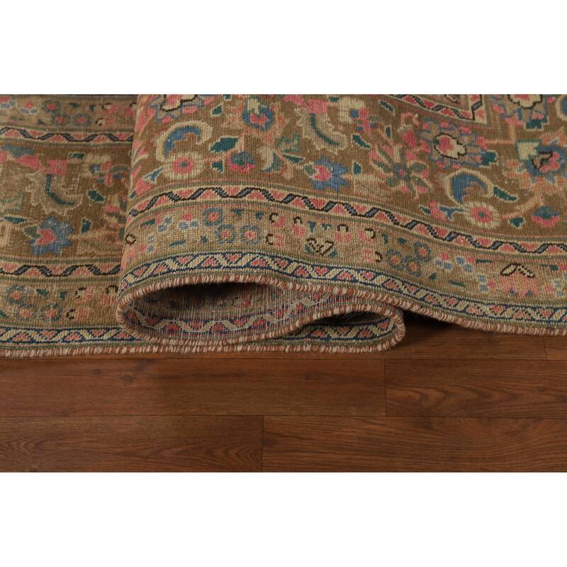 Mashad Persian Vintage Rug Hand-Knotted Traditional Wool Carpet - 9'7" x 12'10"