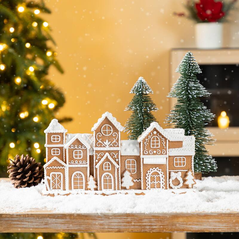 Glitzhome Christmas Resin Gingerbread House Table Decor Village Figurine - Single