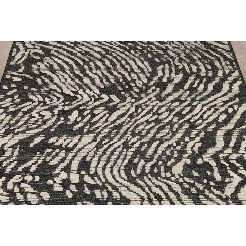 Moroccan Abstract Area Rug Hand-Knotted Wool Carpet - 8'10"x 12'6"