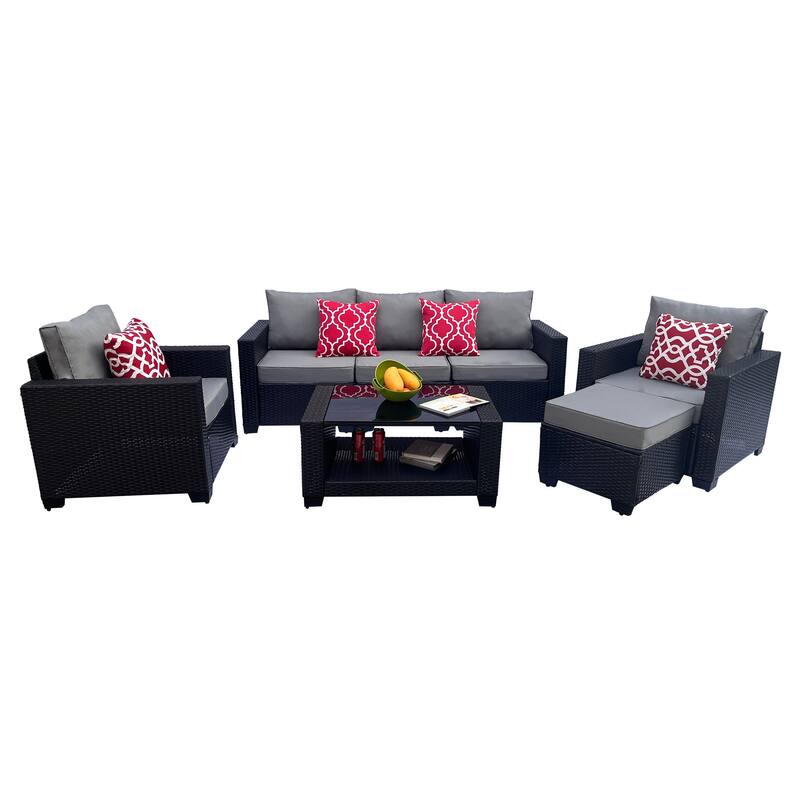 7-Piece Patio Outdoor Sofa Set with Coffee Table,3-Seater Sofa and Ottoman